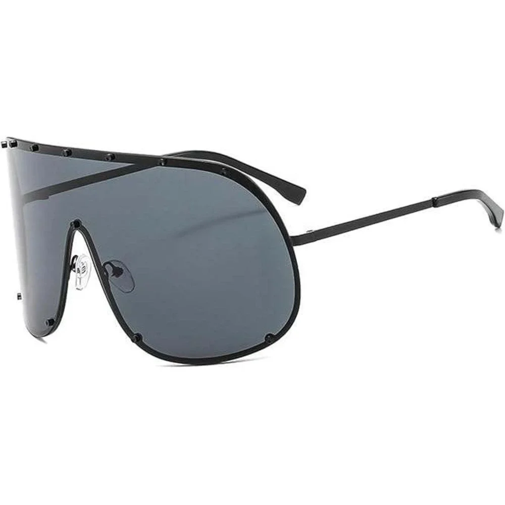 Oversized Shield Sunglasses Rivet Detail‎ Trendy Fashion Statement Visor Shades